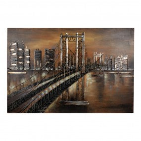 3D Schilderijen metaal 120x80 cm Goudkleurig Bruin Metaal Stad Muurdecoratie