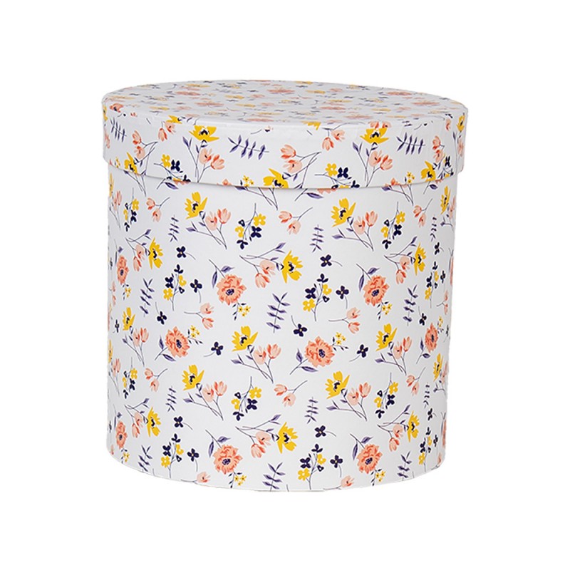 Opbergdoos Set van 3 Ø 19x19 / Ø 17x17 / Ø 15x15 cm Wit Karton Bloemen