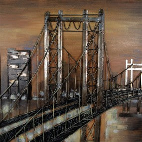3D Schilderijen metaal 120x80 cm Goudkleurig Bruin Metaal Stad Muurdecoratie