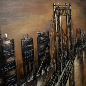 3D Schilderijen metaal 120x80 cm Goudkleurig Bruin Metaal Stad Muurdecoratie
