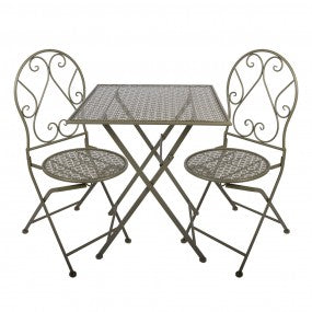 Bistroset Bistrotafel Bistrostoel 3-delig 60x60x70 / 50x40x93 cm Groen Metaal