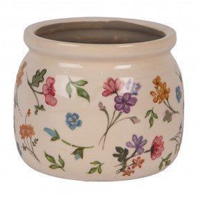 Bloempot Ø 12x10 cm Beige Keramiek Bloemen