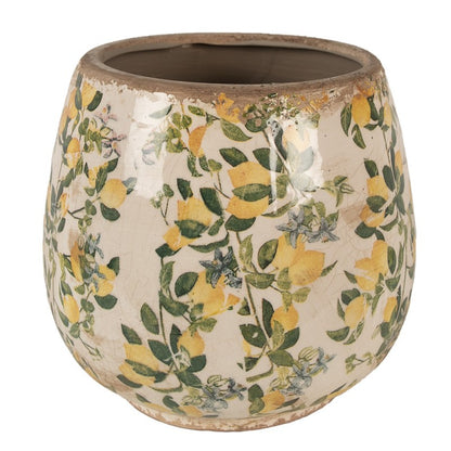 Bloempot Ø 18x17 cm Beige Geel Keramiek Citroenen Bloempot Binnen