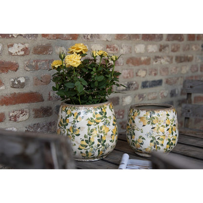 Bloempot Ø 18x17 cm Beige Geel Keramiek Citroenen Bloempot Binnen
