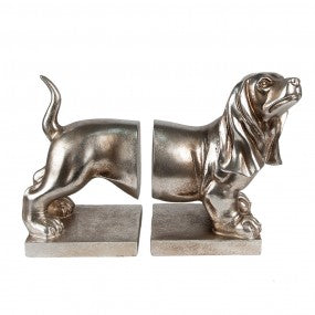 Boekensteunen Set van 2 Hond Teckel 36x12x19 cm Zilverkleurig Polyresin Boekenhouders