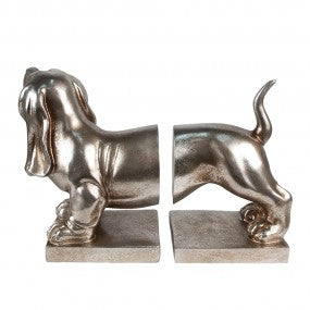 Boekensteunen Set van 2 Hond Teckel 36x12x19 cm Zilverkleurig Polyresin Boekenhouders