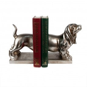 Boekensteunen Set van 2 Hond Teckel 36x12x19 cm Zilverkleurig Polyresin Boekenhouders