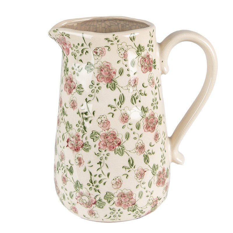 Decoratie Kan 20x14x23 cm Roze Beige Keramiek Bloemen Waterkan