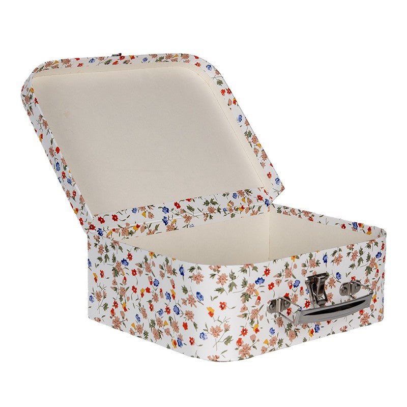 Decoratie Koffer Set van 3 30x22x9/25x20x9/20x17x8 cm Wit Karton Bloem