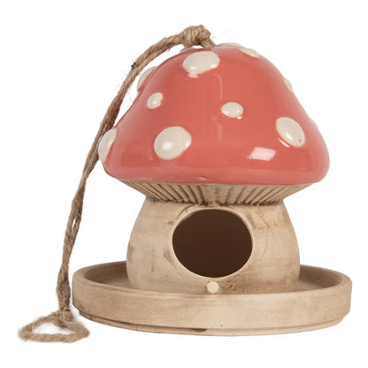 Decoratie Vogelhuis Paddenstoel Ø 13x13 cm Beige Roze Keramiek