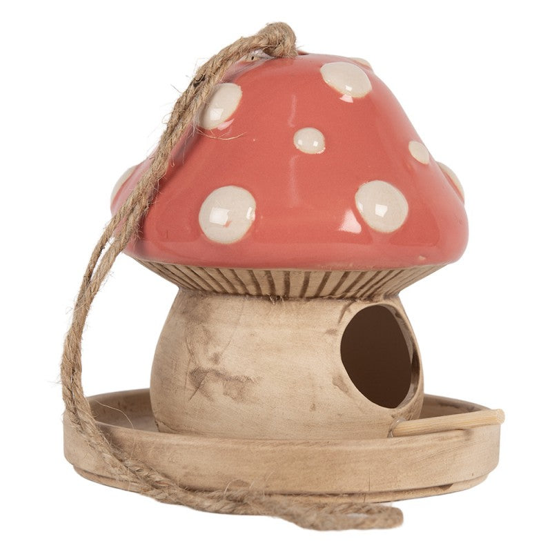 Decoratie Vogelhuis Paddenstoel Ø 13x13 cm Beige Roze Keramiek