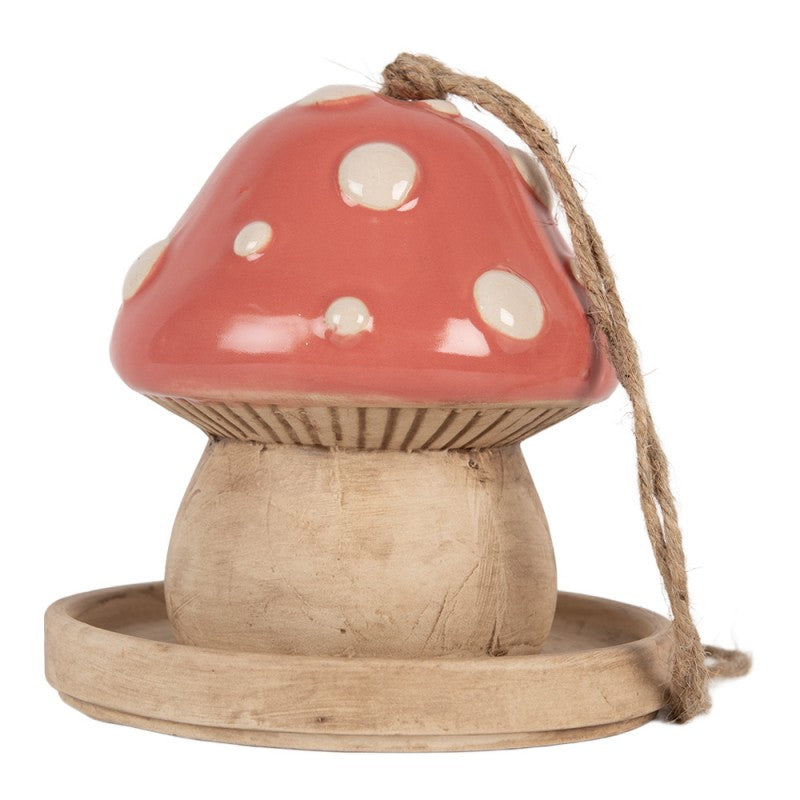 Decoratie Vogelhuis Paddenstoel Ø 13x13 cm Beige Roze Keramiek
