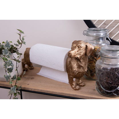 Keukenrolhouder Hond 46x15x23 cm Goudkleurig Zwart Polyresin Rollenhouder