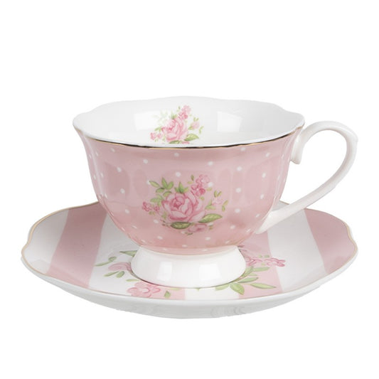Kop en Schotel 200 ml Roze Wit Porselein Rozen
