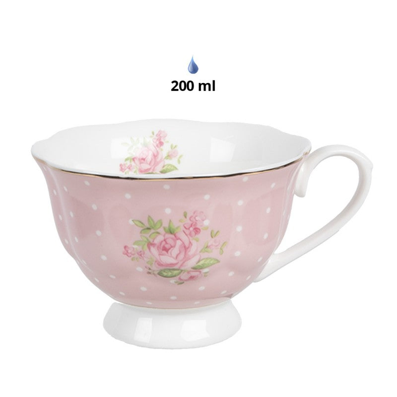 Kop en Schotel 200 ml Roze Wit Porselein Rozen
