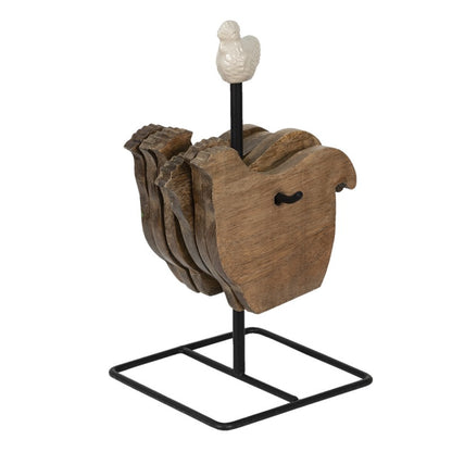 Onderzetters voor Glazen Kip 11x11x22 cm Bruin Hout Onderlegger