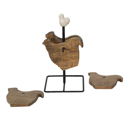 Onderzetters voor Glazen Kip 11x11x22 cm Bruin Hout Onderlegger