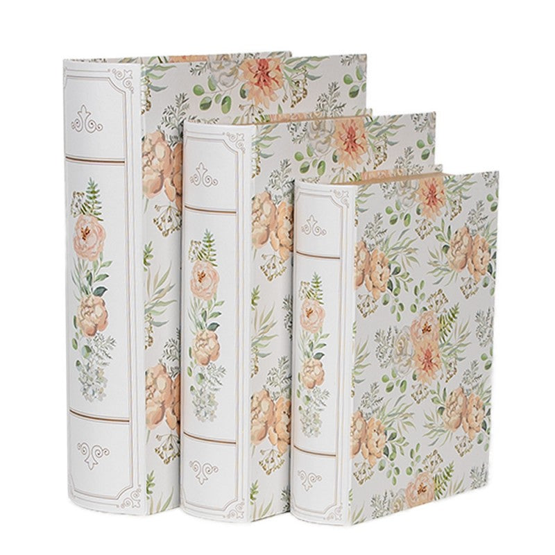 Opbergdoos Set van 3 Boeken 29x24x7/25x20x6/22x16x5 cm Wit Groen Karton Bloemen