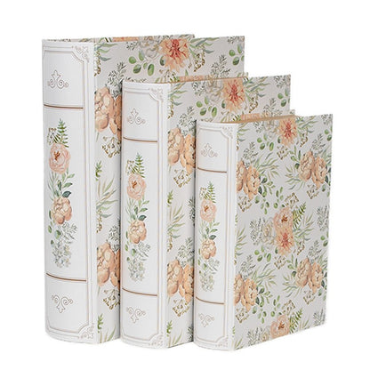 Opbergdoos Set van 3 Boeken 29x24x7/25x20x6/22x16x5 cm Wit Groen Karton Bloemen