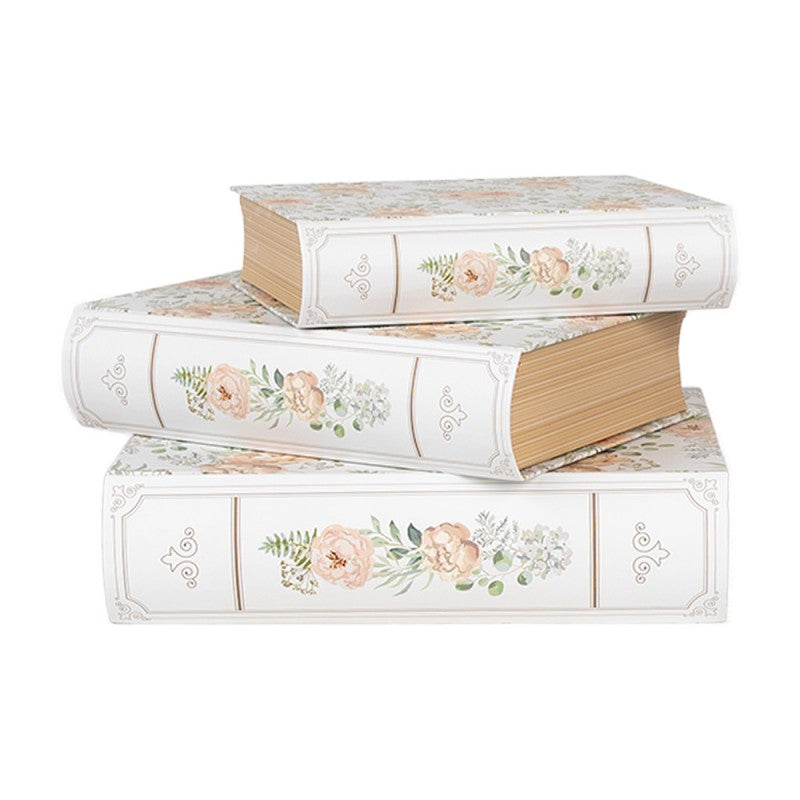 Opbergdoos Set van 3 Boeken 29x24x7/25x20x6/22x16x5 cm Wit Groen Karton Bloemen