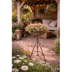 Plantentafel Ø 22x32 cm Bruin Grijs Metaal Plantenstandaard