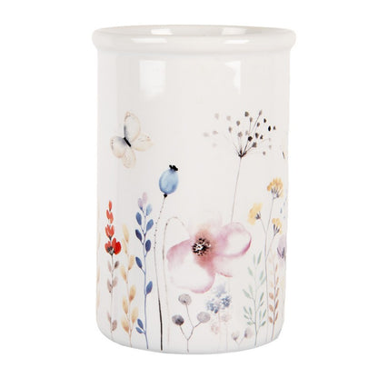 Tandenborstelhouder Ø 8x12 cm Wit Keramiek Bloemen