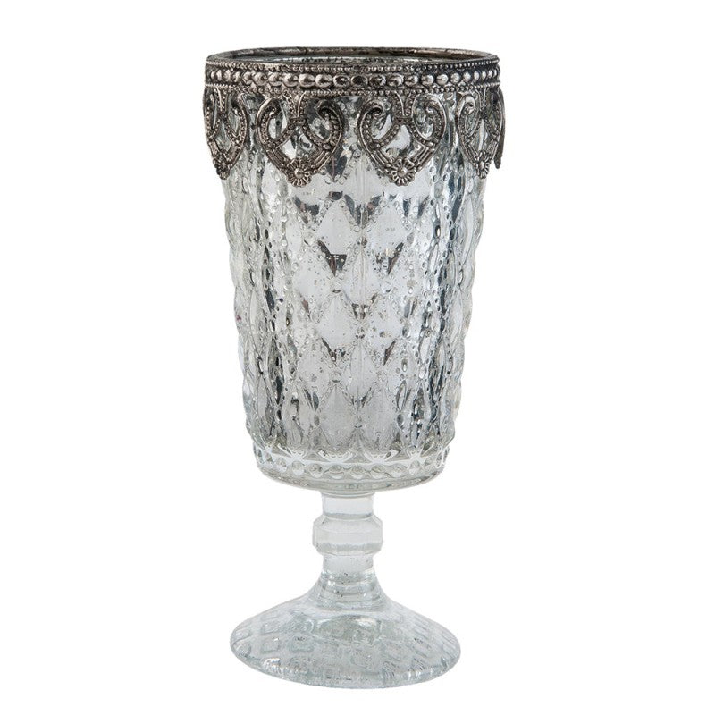 Theelichthouder Ø 8x16 cm Zilverkleurig Glas Waxinelichthouder