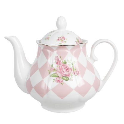Theepot 1000 ml Roze Wit Porselein Rozen