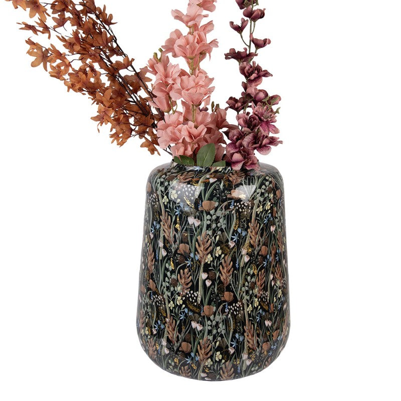 Vaas Ø 31x40 cm Zwart Bruin Metaal Bloemen
