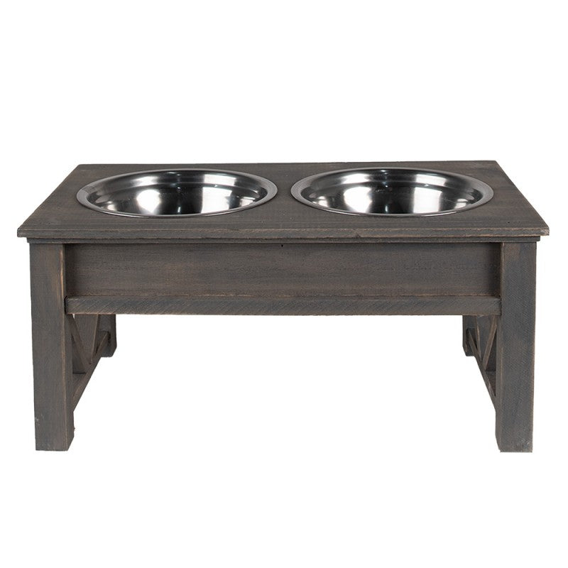 Voerbak hond 2x500 ml Grijs Hout Voerbak Kat