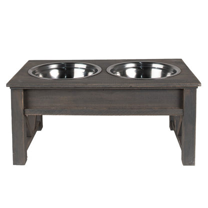 Voerbak hond 2x500 ml Grijs Hout Voerbak Kat
