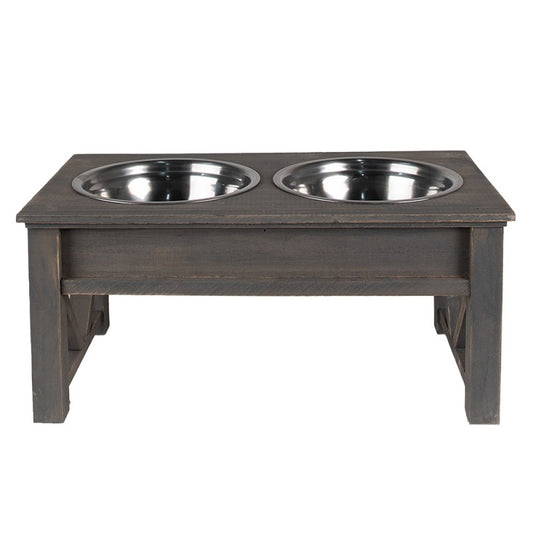 Voerbak hond 2x500 ml Grijs Hout Voerbak Kat