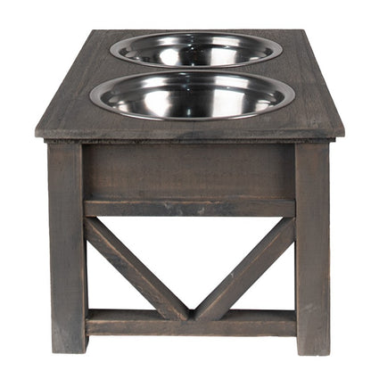 Voerbak hond 2x500 ml Grijs Hout Voerbak Kat