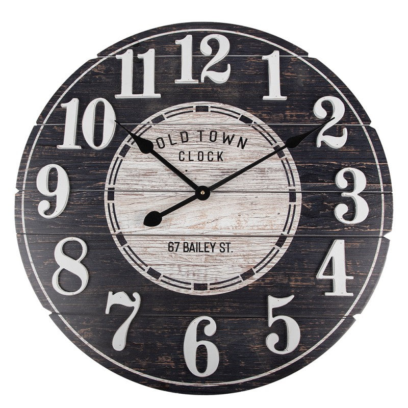 Wandklok Ø 59x5 cm Zwart Hout Muurklok