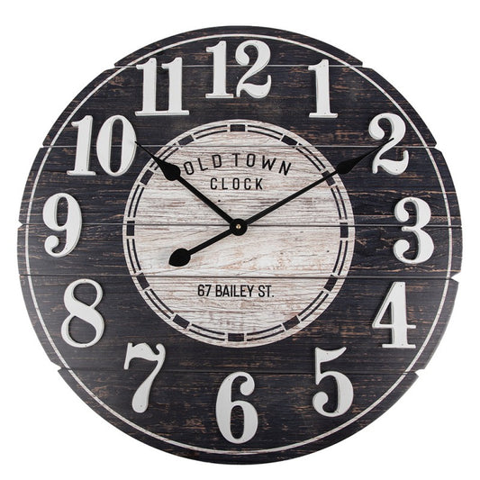 Wandklok Ø 59x5 cm Zwart Hout Muurklok